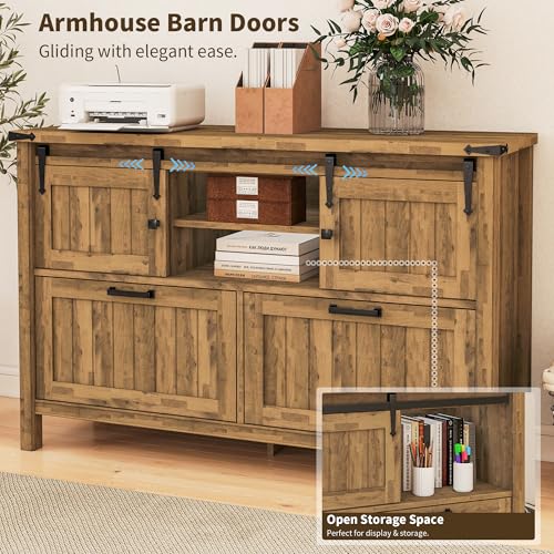 Farmhouse File Cabinet with Built-in Outlets, Rustic Brown | Filling Cabinet Printer Stand with 2 Large Drawers for Legal/ A4 /Letter Size, Home Office, Living Room, Entry Cabinet - color: Nature