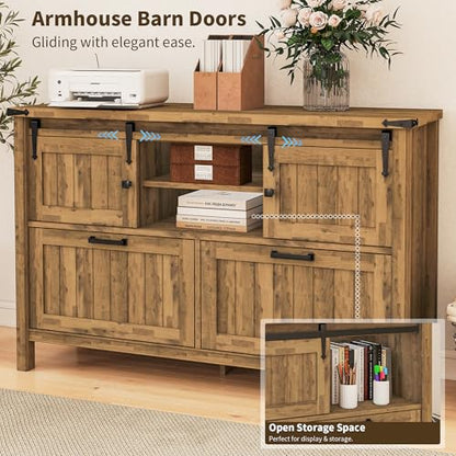 Farmhouse File Cabinet with Built-in Outlets, Rustic Brown | Filling Cabinet Printer Stand with 2 Large Drawers for Legal/ A4 /Letter Size, Home Office, Living Room, Entry Cabinet - color: Nature