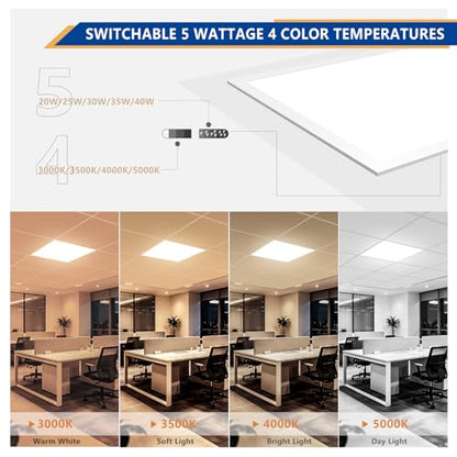 2x2 LED Panel Light 2Pack,Up to 6000 Lumens,AC120-277V | 5Power Options (20–40W),4CCT Choices (3000–5000K),0-10V Dimmable,ETL&DLC for Office Commercial Drop Ceiling - size: 2x2-2Pack