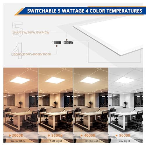 2x2 LED Panel Light 2Pack,Up to 6000 Lumens,AC120-277V | 5Power Options (20–40W),4CCT Choices (3000–5000K),0-10V Dimmable,ETL&DLC for Office Commercial Drop Ceiling - size: 2x2-2Pack