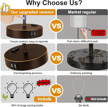 Lynnoland 2 Pack Touch Control Table Lamps with 2 USB & AC Outlet, 3-Way Dimmable Bedside Nightstand Lamps for Bedroom Living Room Nursery, 800 Lumens 3000K Warmlight Bulbs Included - color: White & Oil-Rubbed Bronze