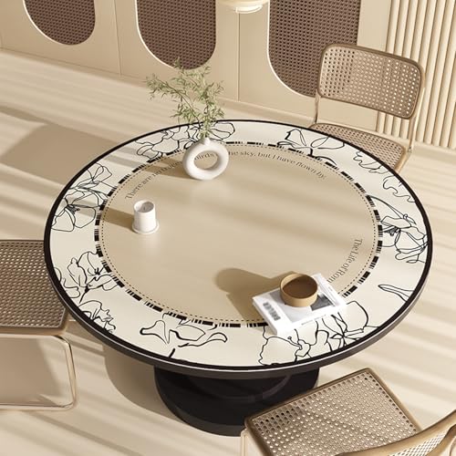 Retro Round Table Cover Protector, Waterproof PU Leather Table Mat Tablecloth Pad for Dining Coffee Table Writing Desk(J,50cm(20in)) - color: J, size: 50cm(20in)