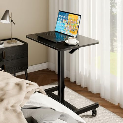 BONTEC Mobile Standing Desk Adjustable Height,Rolling Laptop Cart with Hook - color: Black, size: 25.6" x 18.9"