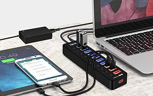 Powered USB 3.0 Hub, atolla 11 Ports, 7 USB 3.0 Data Ports+4 Charging Port
