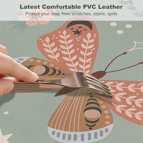 DINKY Leather Desk Pad, Green Butterfly Laptop Computer Desk Keyboard Mat, Table Protector Blotter Mat, Non-Slip Large Mouse Pad for Office/Work/Home 35.4" x 15.7" - color: Green Butterfly
