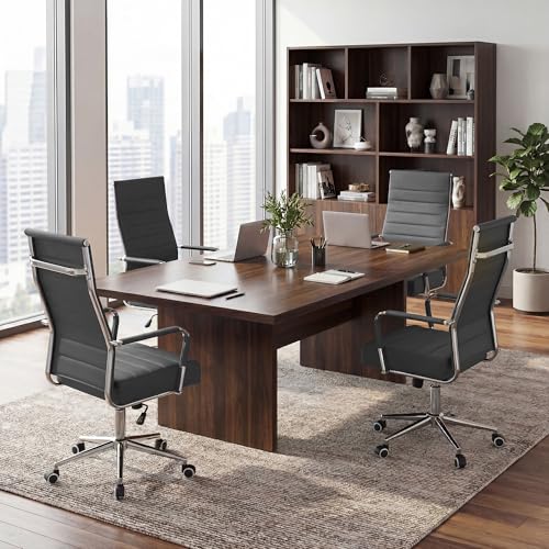 JOMEED Office Desk Chair,Conference Room Chair,High Back PU Leather Swivel | Modern Executive Ribbed Design, Ergonomic, Height Adjustable, Wheels and Arms, for Home Office(Grey-Silver Frame) - color: Grey-sliver Frame