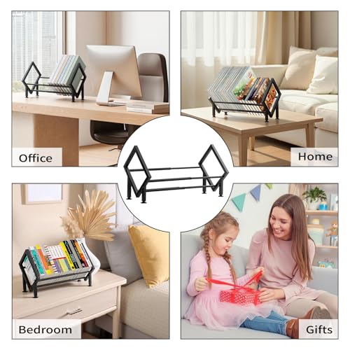 Expandable Desktop Bookshelf Organizer, Metal Small Tabletop Book Rack (1, Black-1) - color: Black-1