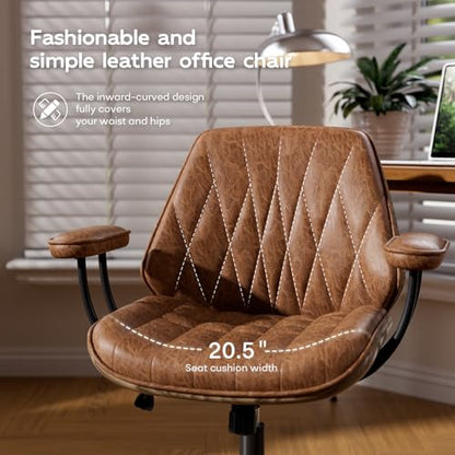 Cognac Brown Faux Leather Swivel Office Desk Chair - color: Cognac Brown