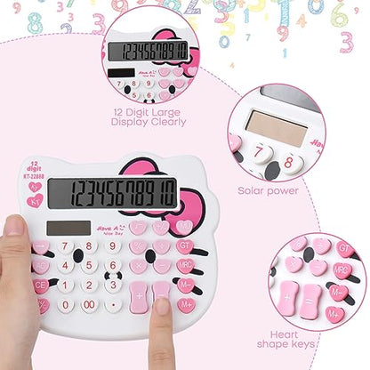 Women Calculators,Desktop Calculator 12 Digit with Large LCD Display and Sensitive Button, Solar and Battery Dual Power, Standard Function for Office, Home, School (White) - color: White