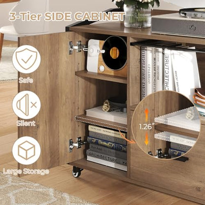 HSH Rolling File Cabinet with Lock, Mobile Lateral Filling Cabinet on Wheels, Wood Printer Stand with Storage Drawer, Modern File Cabinets Fits F4 Legal for Home Office, Rustic Oak, 33Inch - color: Rustic Oak