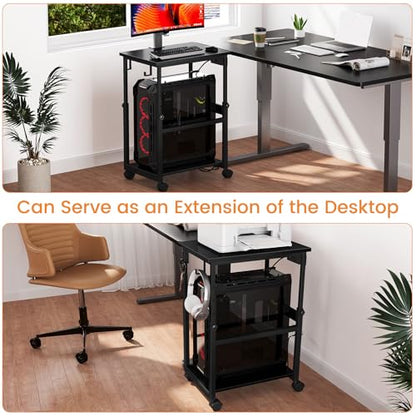 Snughome Extra-Large Computer Tower Stand with Charging Station, Adjustable PC Tower Stand for Floor 25.2"-36.2", Mobile Rolling CPU Holder Cart with Locking Wheels for Gaming Office Home - size: 23.62''L × 15.75''W × 36.22''H