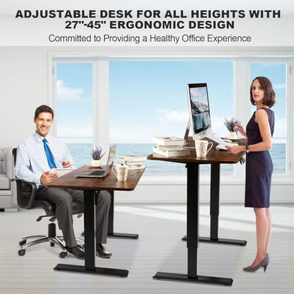55 x 24 in Electric Standing Desk Adjustable Height, Sit Stand Home Office Rolling Computer Desk with 35 x16 in Mouse Pad, Wheels and Hooks，27''-46'' Lifting Range Stand up Desk(Brown) - color: Brown, size: 55 x 24''