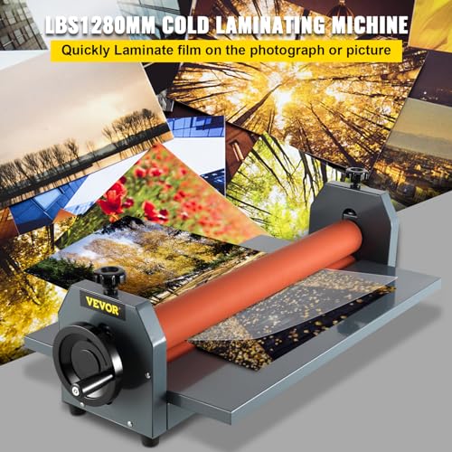 VEVOR 51 Inch Cold Laminator Machine 10mm Manual Vinyl Photo Film Cold laminator Hand Crank Pressure Cold Roll laminator(51Inch) - size: 51 inch