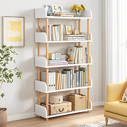 OSCHF 5-Tier Wooden Open Bookcase, Warm White - color: Warm White, size: 5-tier