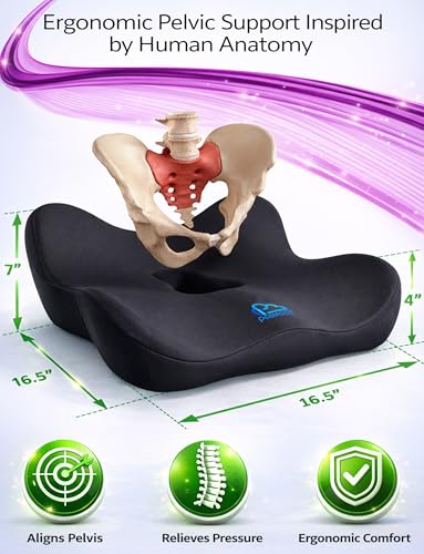 Memory Foam Seat Cushion for Pressure Relief, Ergonomic Office Chair Cushion for Coccyx, Sciatica & Tailbone Pain Relief, Hemorrhoid Donut Pillow, Cushion for Postpartum Pregnancy, After Surgery