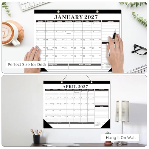 Tcamp Desk Calendar 2026-2027, Large Desktop Calendar (Jul 2026 - Dec 2027) - color: Black+White, size: 17"x12"(Jul 2026-Dec 2027)