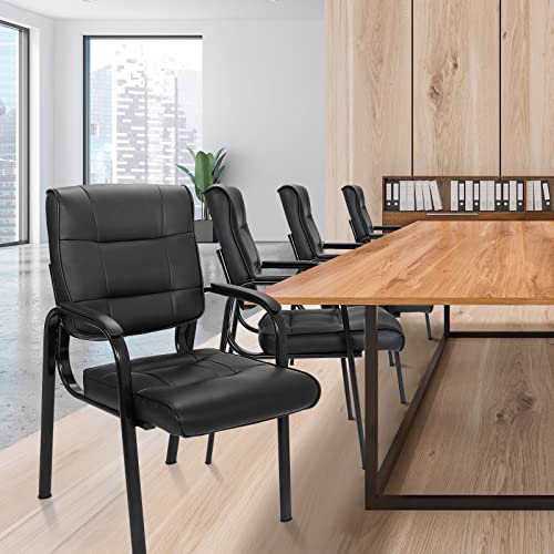 JupiterForce Waiting Room Chairs, Leather Office Reception Guest Chair No Wheels with Padded Arms Rest for Home Conference Lobby Area Meeting Church Clinic, Set of 2, Black