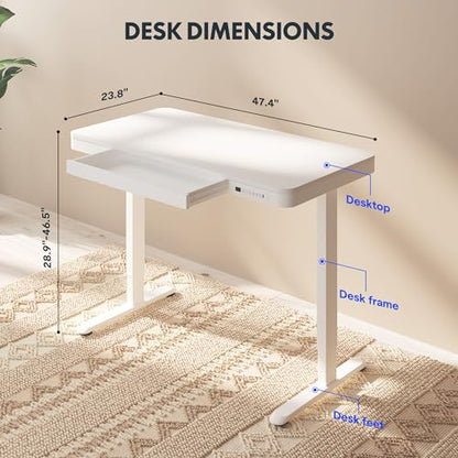 FLEXISPOT Comhar 48" Electric Standing Desk with Drawers, USB Charging Ports, Quick Assembly, Height Adjustable Sit Stand Computer Desk with Child Lock for Modern Minimalist Home Office, White - size: 48"White