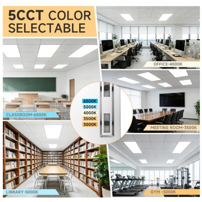 48 Pack 2x4 LED Flat Panel Lights with 5CCT Selectable, 9576LM, ETL | 72W/60W/50W/40W/30W,6500K/5000K/4000K/3500K/3000K,0-10V Dimmable, LED Drop Ceiling Fixtures for Office Meeting Classroom - size: 2x4FT 48PACK