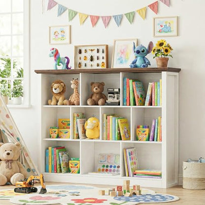 Unikito Cube Storage Shelf, Open Cube Bookshelf with Base, White/Brown - color: Warm White/Brown, size: 10 Cube (50"W x 38.7"H)