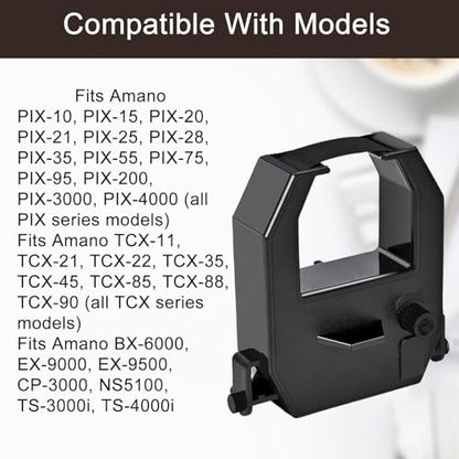 COMPUMATIC Ribbon For Amano PIX & TCX Time Clocks, Black Ink 2-Pack | Replaces Amano CE-315151 and fits all Amano PIX & TCX Models 10/11/15/20/21/22/25/28/35/45/55/75/85/88/90/95/200/3000/4000