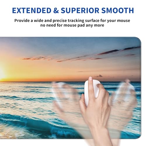 Sunrise Beach Mouse Pad Abstract Sea Mouse Pad 31.5x11.8 Inch Japanese Texture Non-Slip Rubber Base Large Mousepad Stitched Edges Keyboard Mouse Mat Desk Pad for Office and Home - color: Sunrise Beach