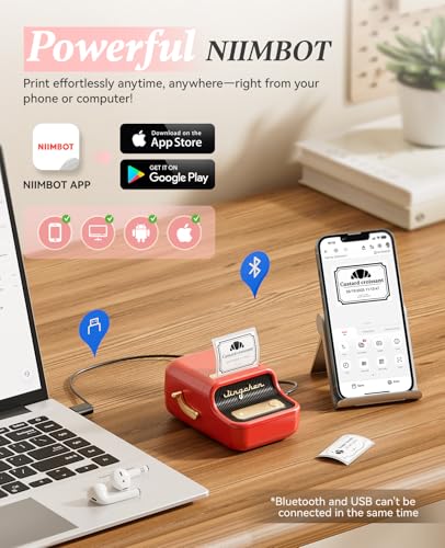 NIIMBOT B21 Label Printer,Bluetooth Thermal Label Maker,Ideal for Home Organization,Business,Ofice,50x30mm Labels,230Pcs(Red) | Thermal Label Printer with 1 Pack 50x30mm White Label for Home/Office/Business, Compatible with iOS & Android - color: Red