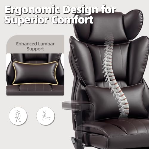 6 Points Massage Heated Home Office Chair with Foot Rest, Brwon - color: Brown