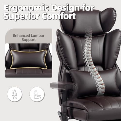 6 Points Massage Heated Home Office Chair with Foot Rest, Brwon - color: Brown