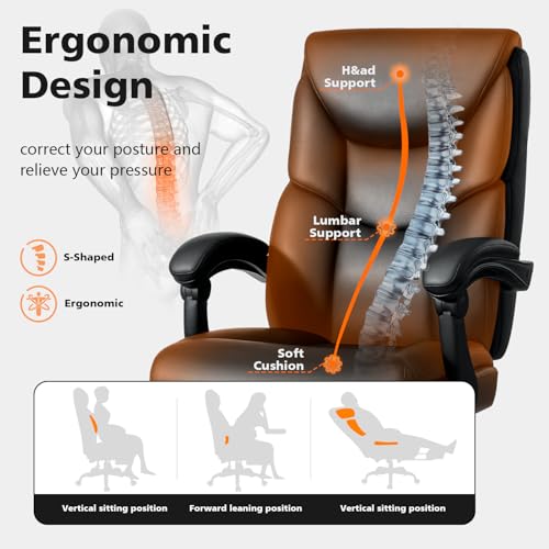 WAILOR 400lbs Office Chair with Foot Rest, Reclining Big and Tall Office Chair with Lumbar Support Spring Cushion, High Back PU Leather Computer Chair,Comfy Desk Chair for Home Office - color: Black