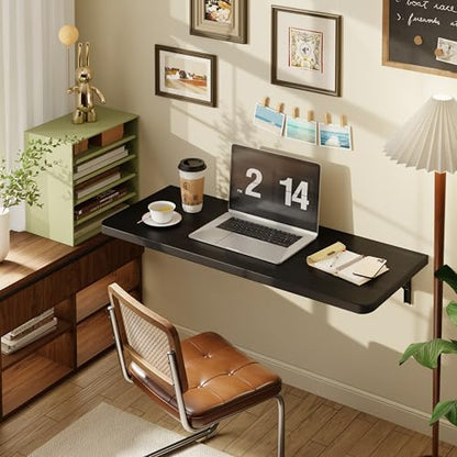 Dogsky Floating Wall Desk 36" x 14" - 200 lbs Heavy Duty Solid Pine - color: Black, size: 36" x 14"