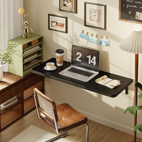 Dogsky Floating Wall Desk 36" x 14" - 200 lbs Heavy Duty Solid Pine - color: Black, size: 36" x 14"