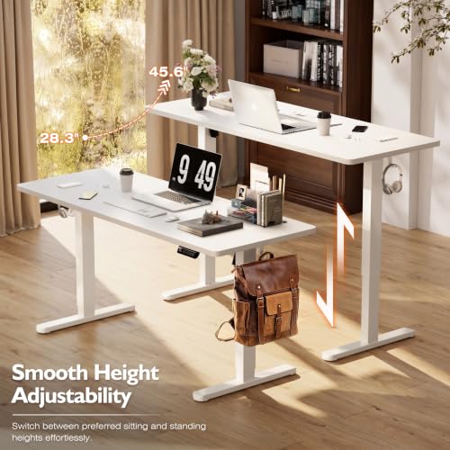 Monomi 55‘’x24 Electric Standing Desk Height Adjustable Sit Stand Up,White | Ergonomic Home Office Computer Desk with Memory Preset, Gaming Writing Study Bedroom Rising Table with Two-Piece Desktop - color: White, size: 55x24