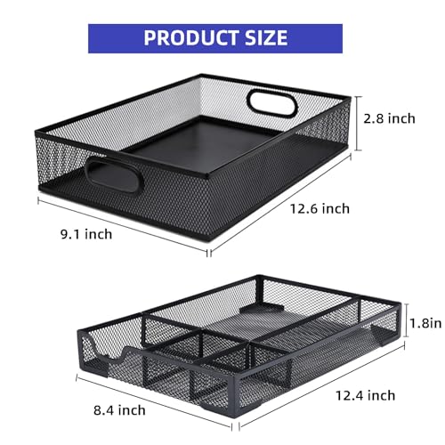 2 Pack Desk Drawer Organizer, Metal Mesh Drawer Organizer Tray for Office Home Supplies