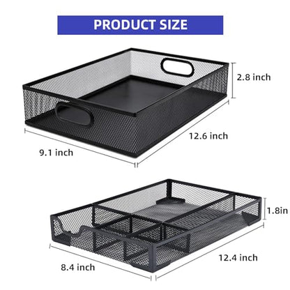 2 Pack Desk Drawer Organizer, Metal Mesh Drawer Organizer Tray for Office Home Supplies