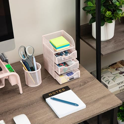 Mind Reader Desktop Accessory Storage, Paper Binder Clip Basket, Workspace, Office, Metal Mesh, 4.75"L x 5"W x 8"H, Pink - color: Pink