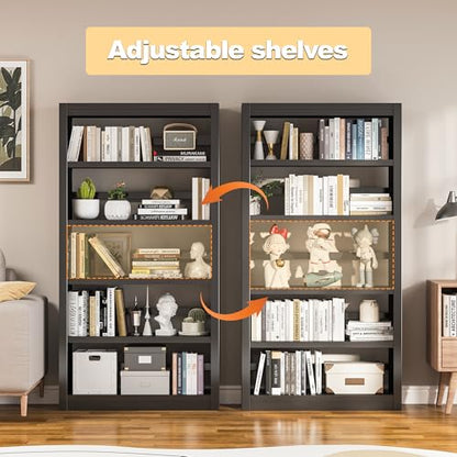5 Tier Metal Bookshelf,69'' Tall Heavy Duty Bookcase with Adjustable Shelves,Black Large Modern Bookshelves,Industrial Open Bookcases for Library,Office,Study Room,Living Room - color: Black, size: 69" New