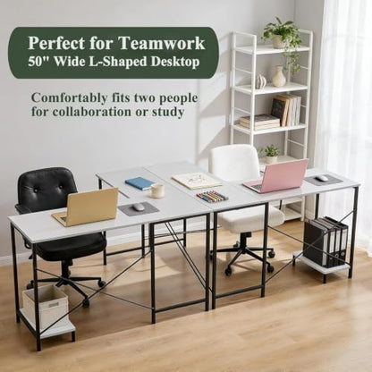 L Shaped Desk Computer Desk, 50inch White Gaming Desk with CPU Stand - color: Classic White