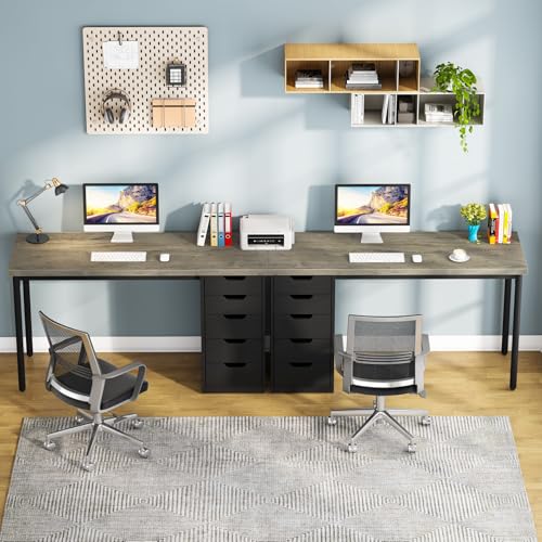 Tribesigns Computer Desk with 5 Drawers, 47 inches Rustic Brown Home Office Desk with Storage, Modern Simple Laptop Desk Study Writing Table for Small Spaces (1, Grey+Black) - color: Grey+black