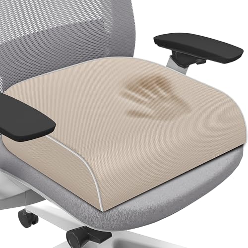 SweetSlubr Seat Cushion for Tailbone Pain Relief, Office Chair Cushion, Memory Foam Large Chair Pad with Non-Slip Cover for Soft Support at Office Chair, Car Seat, Airplane Beige/Large - color: Beige, size: Large