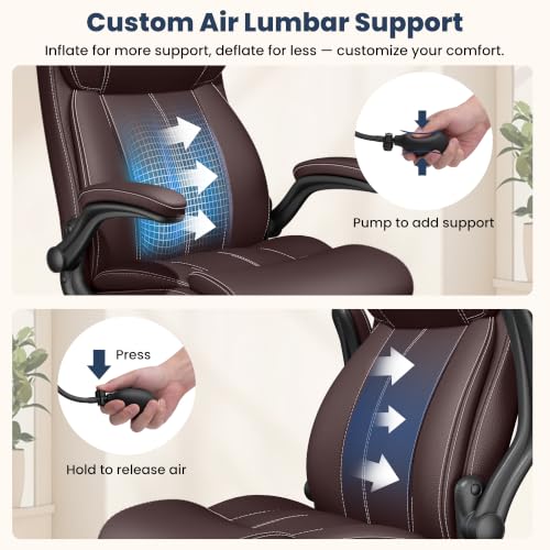 Ergonomic Office Chair, High Back Executive Leather Desk Chair - color: Coffee