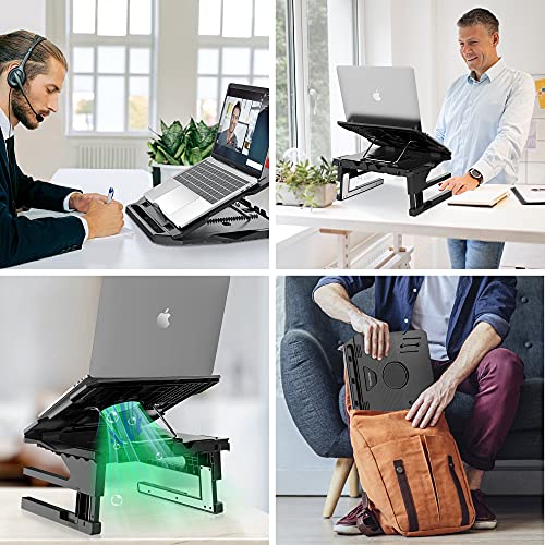 AboveTEK Laptop Stand, 20 Angles Two-Layer Height Adjustable Laptop Stands, Portable Laptop Riser with 360 Rotating Base Storage Space & Extra Phone Holders Compatible with 10''-17'' Laptops Black