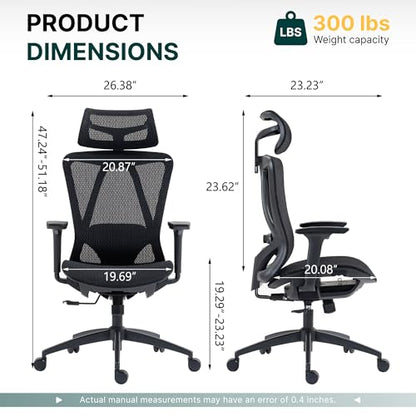 Ergonomic Mesh Office Chair, 3D Adjustable Armrests Desk Chair with 360° Swivel Silent Casters, 90°-120° Reclining Backrest Adjustable Gaming Chair for Home Office - color: Black, style: Americana