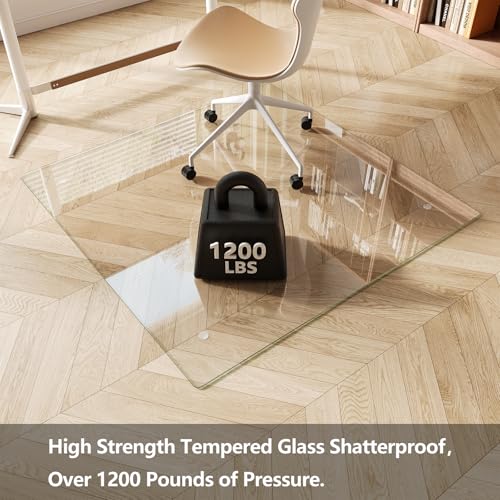 Koonmi Glass Chair Mat for Carpet, 46"x46" Thick Office Chair Mat | Tempered Glass Chair Mats with Round and Polished Edges, Smooth Rolling for Carpet Floor Protection, Scratch-Resistant - color: Transparent, size: 46"x46"