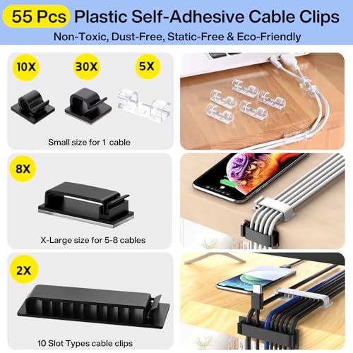 [313Pcs] Cable Management Kit, Reusable Computer Desk Cord Organizer, Black - color: Black