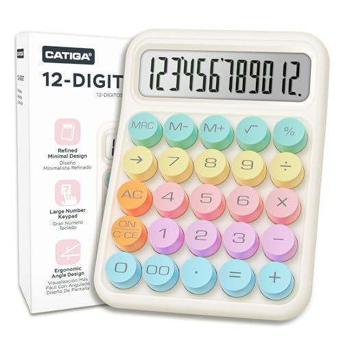 CATIGA Mechanical Switch Calculator, Colorful Calculator with 12 Digit Large LCD Display & Big Buttons for Office Desk, Classroom Math, Back to School Supplies, Cute Aesthetic Desk Accessories - color: Pastel Harmony