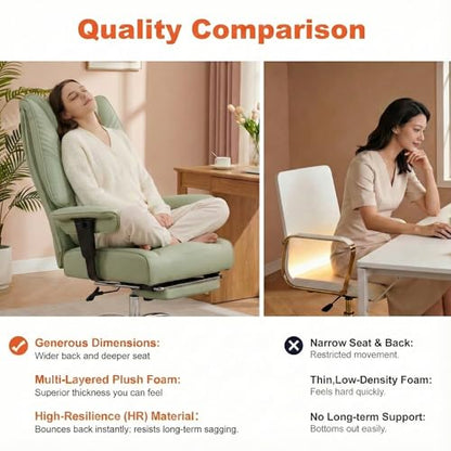 EXCEBET Big and Tall Office Chair 400lbs Wide Seat, Leather High Back Executive Office Chair with Foot Rest, Ergonomic Chairs Lumbar Support for Lower Back Pain Relief (Light Green) - color: Bright Green