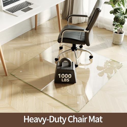 Koonmi Tempered Glass Chair Mat 46"x46" - Premium Office Chair Mat for Hardwood Floors & Low-Pile Carpet with 4 Non-Slip Pads - Thick Scratch-Resistant Surface - size: 46*46