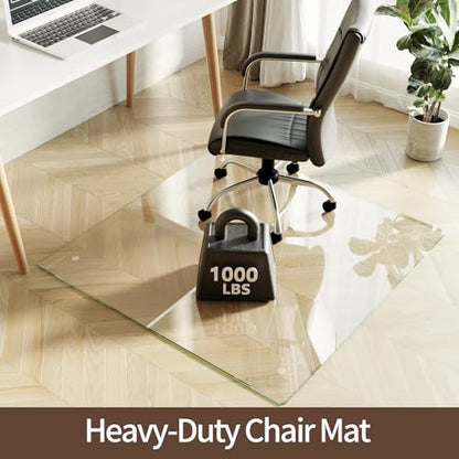 Koonmi Tempered Glass Chair Mat 46"x46" - Premium Office Chair Mat for Hardwood Floors & Low-Pile Carpet with 4 Non-Slip Pads - Thick Scratch-Resistant Surface - size: 46*46
