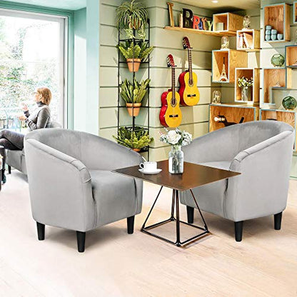 Yaheetech Velvet Accent Chairs, Compact Furry Barrel Chairs with a Curved Silhouette for Small Spaces, Living Room, Bedroom, Gray - color: Gray (Velvet), style: without Ottoman